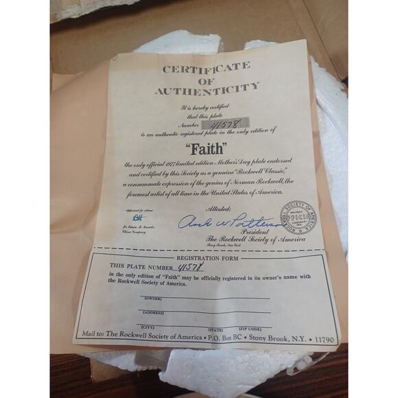 Mother's Day 1977 Norman Rockwell Plate Certificate Of Authenticity In Box - Picture 2 of 7